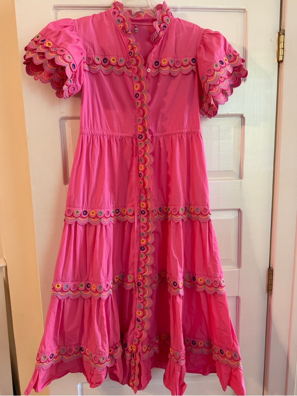 CeliaB Bright Pink Tiered Scallop-Trim Midi Dress